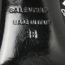 Pre Owned Balenciaga Black BB Print Satin Knife Slingback Pumps Size 38