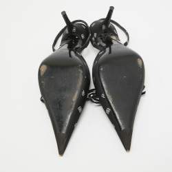 Pre Owned Balenciaga Black BB Print Satin Knife Slingback Pumps Size 38