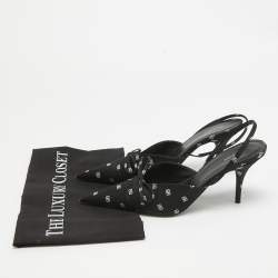 Pre Owned Balenciaga Black BB Print Satin Knife Slingback Pumps Size 38
