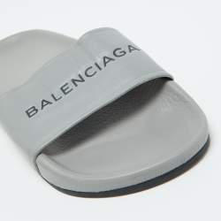 Balenciaga Grey Leather Flat Slides Size 35