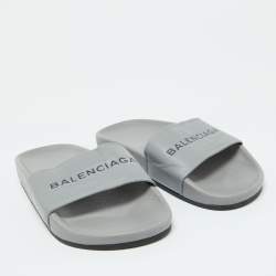 Balenciaga Grey Leather Flat Slides Size 35