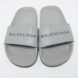 Balenciaga Grey Leather Flat Slides Size 35