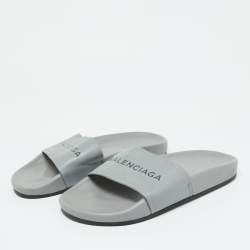 Balenciaga Grey Leather Flat Slides Size 35