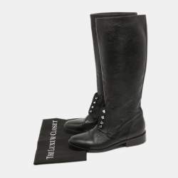 Balenciaga Black Leather Knee Length Boots Size 39