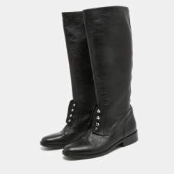 Balenciaga Black Leather Knee Length Boots Size 39