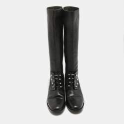 Balenciaga Black Leather Knee Length Boots Size 39