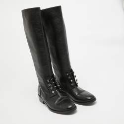 Balenciaga Black Leather Knee Length Boots Size 39