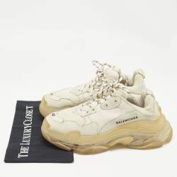 Balenciaga Grey Mesh and Nubuck Leather Triple S Clear Low Top Sneakers Size 40