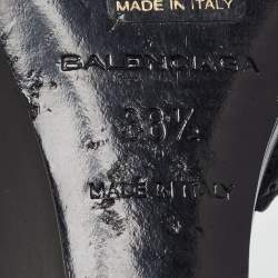 Pre Owned Balenciaga Black Leather Wedge T-Strap Sandals Size 38.5