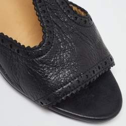 Pre Owned Balenciaga Black Leather Wedge T-Strap Sandals Size 38.5