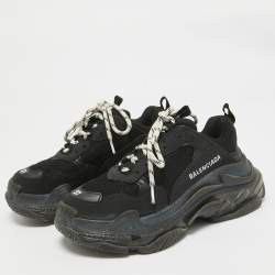 Balenciaga Black Faux Leather and Mesh Triple S Clear Sole Sneakers Size 37