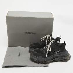 Balenciaga Black Faux Leather and Mesh Triple S Clear Sole Sneakers Size 37