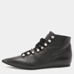 Balenciaga Black Leather Pointed Toe Lace Up Ankle Length Boots Size 36.5