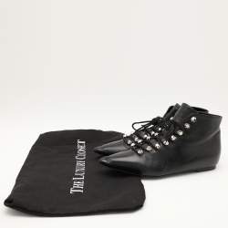 Balenciaga Black Leather Pointed Toe Lace Up Ankle Length Boots Size 36.5