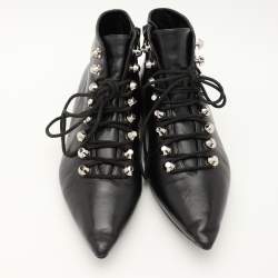 Balenciaga Black Leather Pointed Toe Lace Up Ankle Length Boots Size 36.5