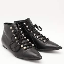 Balenciaga Black Leather Pointed Toe Lace Up Ankle Length Boots Size 36.5