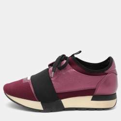 Pre Owned Balenciaga Purple Knit Fabric and Leather Race Runner Sneakers Size 36