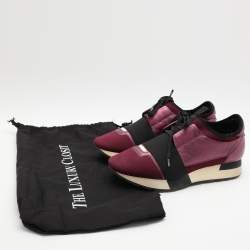 Pre Owned Balenciaga Purple Knit Fabric and Leather Race Runner Sneakers Size 36