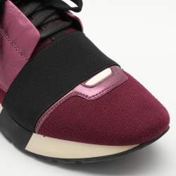 Pre Owned Balenciaga Purple Knit Fabric and Leather Race Runner Sneakers Size 36