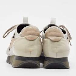 Balenciaga Grey/Beige Knit Fabric and Leather Race Runner Lace Up Sneakers Size 41