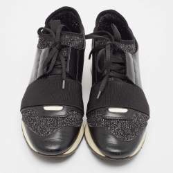 Balenciaga Black Fabric and Leather Race Runner Lace Up Sneakers Size 38