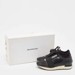 Balenciaga Black Fabric and Leather Race Runner Lace Up Sneakers Size 38