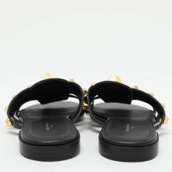 Pre Owned Balenciaga Black Leather Arena Flat Slides Size 35