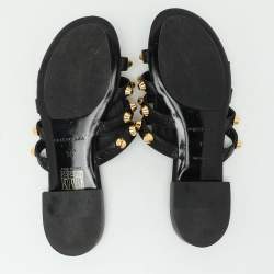 Pre Owned Balenciaga Black Leather Arena Flat Slides Size 35