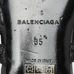 Pre Owned Balenciaga Black Leather Arena Flat Slides Size 35
