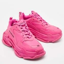 مملوكة مسبقًا Balenciaga Pink Leather Triple S Lace Up Sneakers Size 36