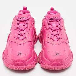 مملوكة مسبقًا Balenciaga Pink Leather Triple S Lace Up Sneakers Size 36