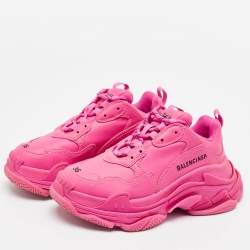 مملوكة مسبقًا Balenciaga Pink Leather Triple S Lace Up Sneakers Size 36