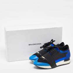 Balenciaga Blue Leather, Mesh and Suede Race Runner Low Top Sneakers Size 37