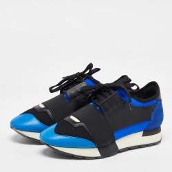 Balenciaga Blue Leather, Mesh and Suede Race Runner Low Top Sneakers Size 37