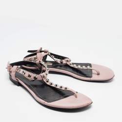 Balenciaga Beige Leather Arena Flat Sandals Size 38