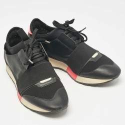 Balenciaga Black Fabric and Leather Race Runner Low Top Sneakers Size 39