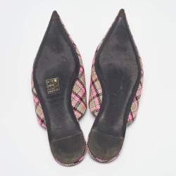 Balenciaga Pink/Brown Plaid Canvas Knife Flat Mules Size 36