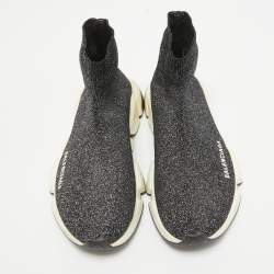 Balenciaga Black/Silver Fabric Speed Trainer High Top Sneakers Size 39
