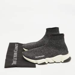 Balenciaga Black/Silver Fabric Speed Trainer High Top Sneakers Size 39