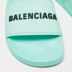 Pre Owned Balenciaga Blue Rubber Pool Slides Size 35