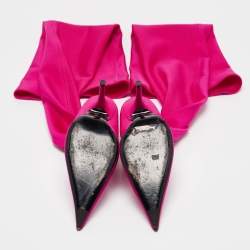 Pre Owned Balenciaga Pink Satin Knife Knee Length Boots Size 39