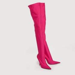 Pre Owned Balenciaga Pink Satin Knife Knee Length Boots Size 39