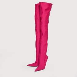Pre Owned Balenciaga Pink Satin Knife Knee Length Boots Size 39