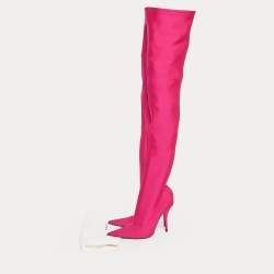 Pre Owned Balenciaga Pink Satin Knife Knee Length Boots Size 39