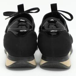Pre Owned Balenciaga Black Patent Leather and Fabric Race Runner Low Top Sneakers Size 39