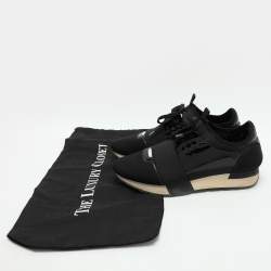 Pre Owned Balenciaga Black Patent Leather and Fabric Race Runner Low Top Sneakers Size 39