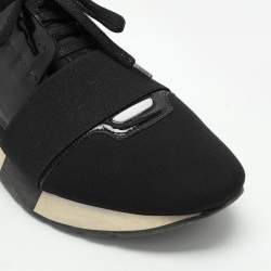 Pre Owned Balenciaga Black Patent Leather and Fabric Race Runner Low Top Sneakers Size 39