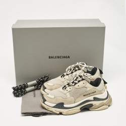 Balenciaga Grey Faux Leather and Mesh Triple S Sneakers Size 37