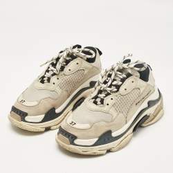 Balenciaga Grey Faux Leather and Mesh Triple S Sneakers Size 37