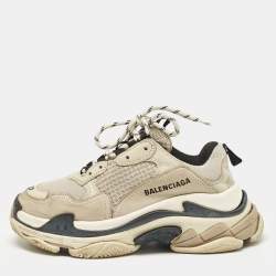 Balenciaga Grey Faux Leather and Mesh Triple S Sneakers Size 37